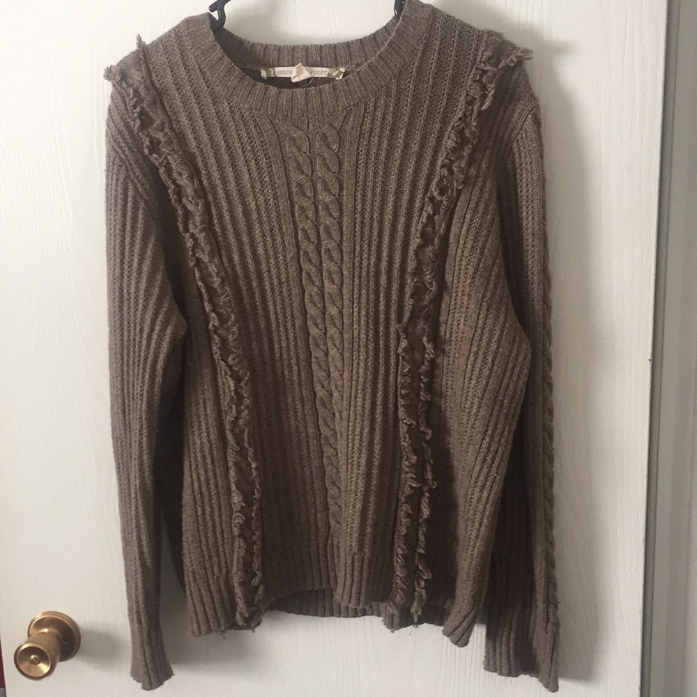 Chelsea & Violet Fringe Cable Knit Sweater